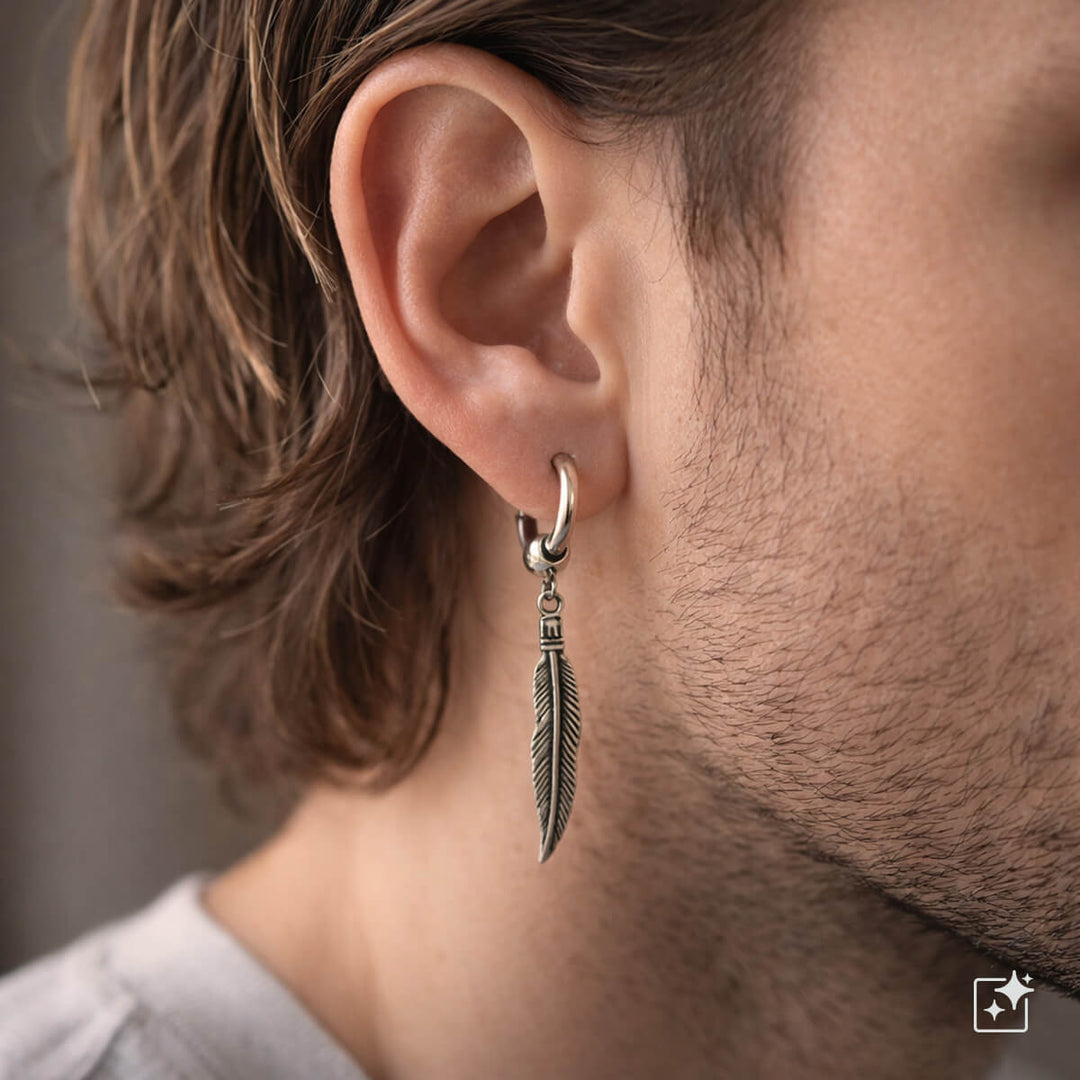 Pitkät sulka korvarenkaat pallolla – kirurginteräs (316L)