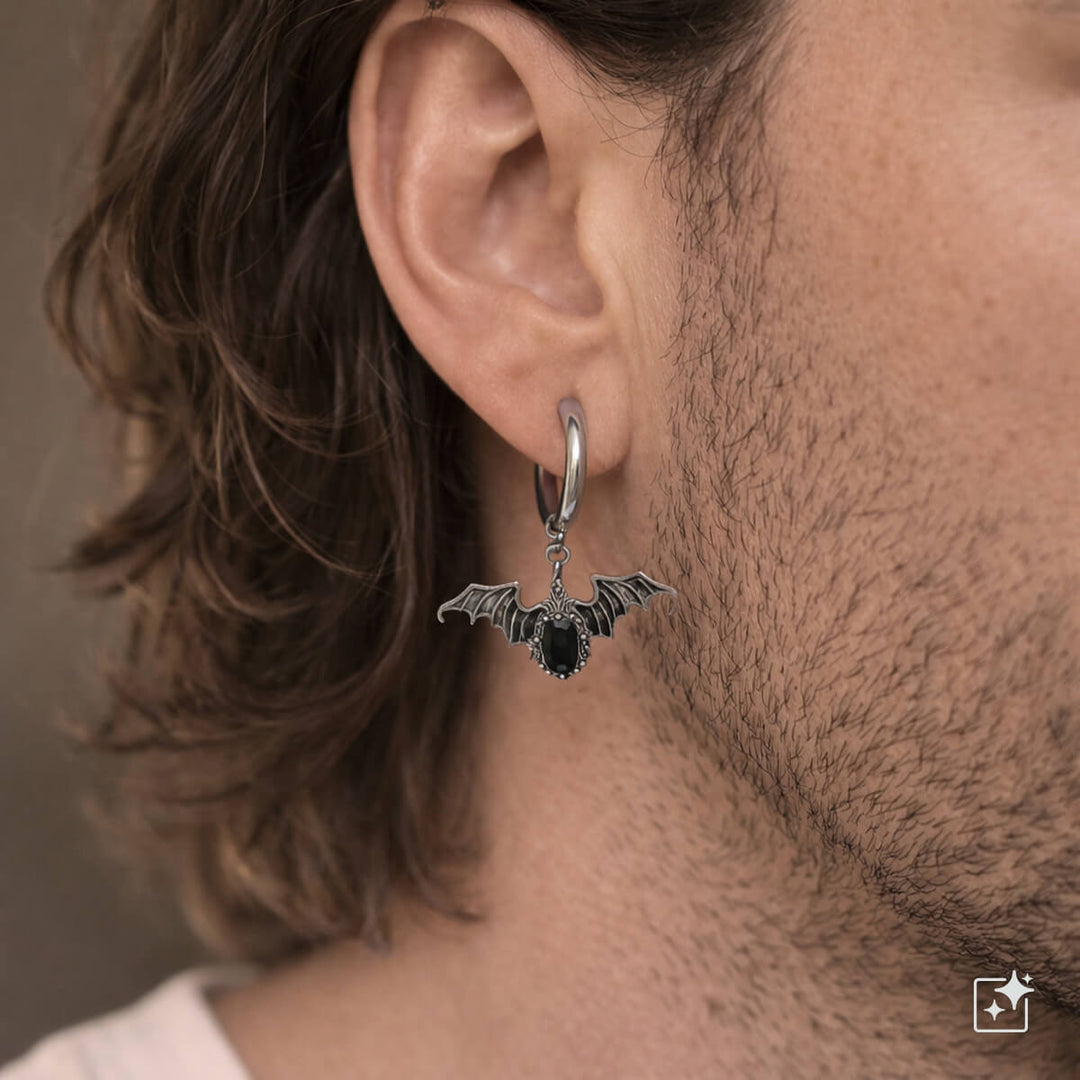 Bat ear cuffs with black stone – surgical steel (316L)