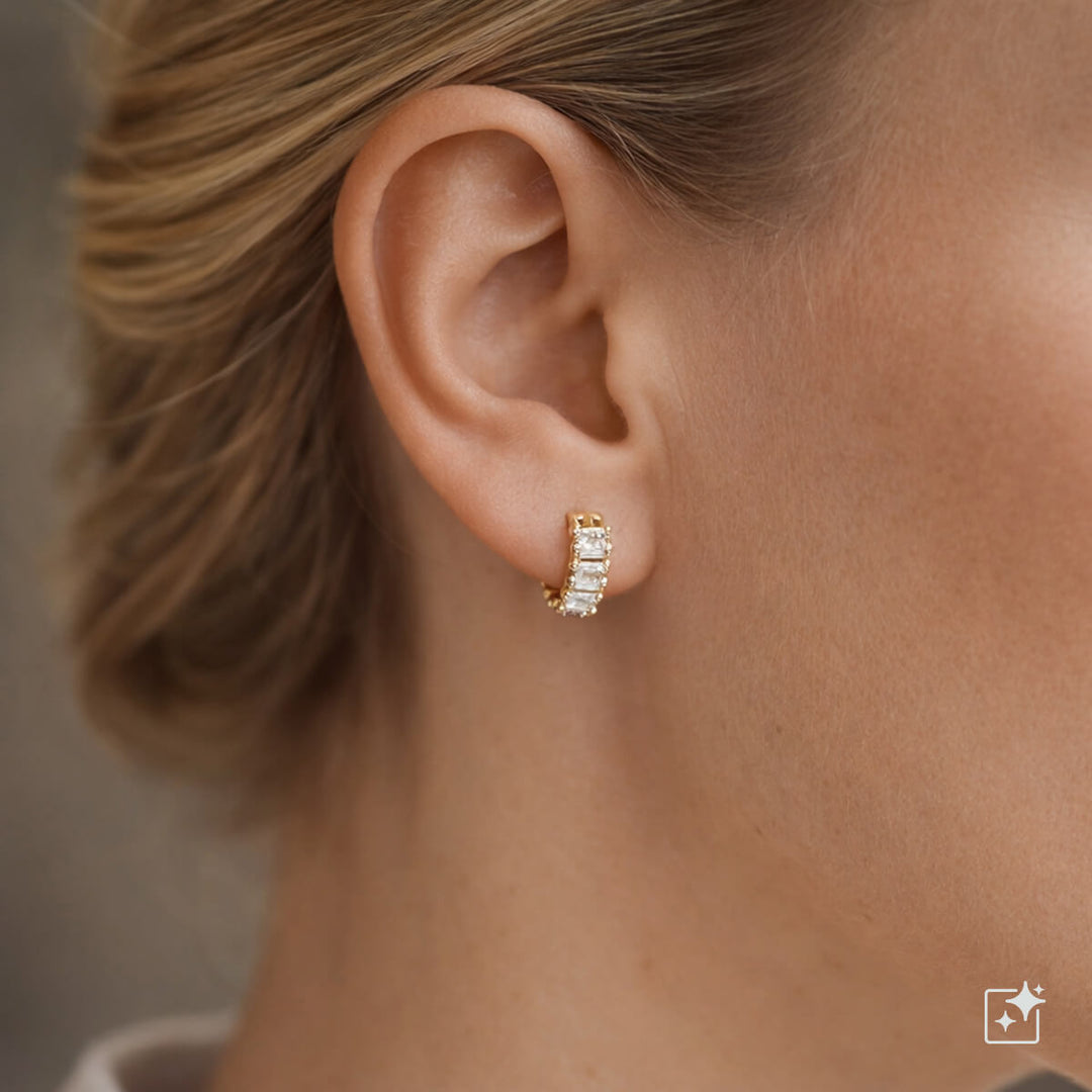 Titaani Baguette Zirkonia Korvarenkaat 8 mm – G23