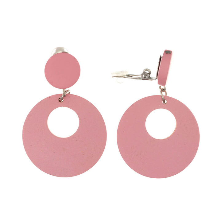 Round wooden clip earrings - Made in Finland (steel 316L)