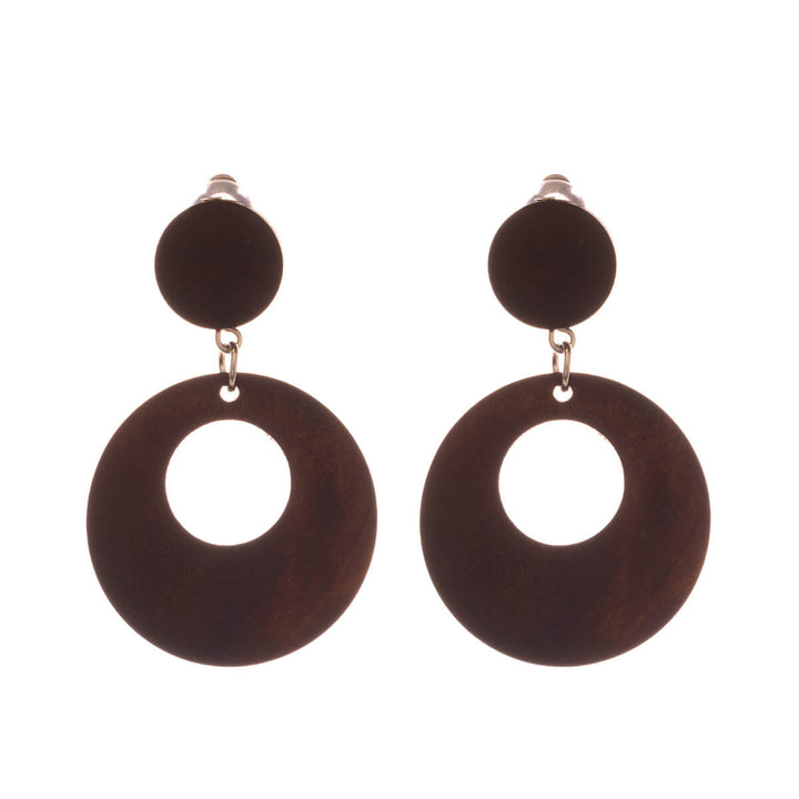 Round wooden clip earrings - Made in Finland (steel 316L)