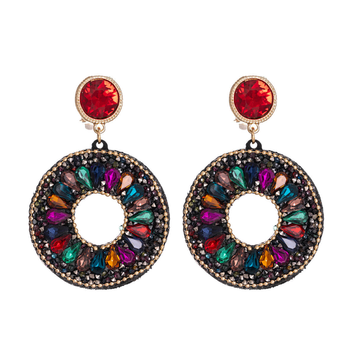 Round colourful festive clip earrings