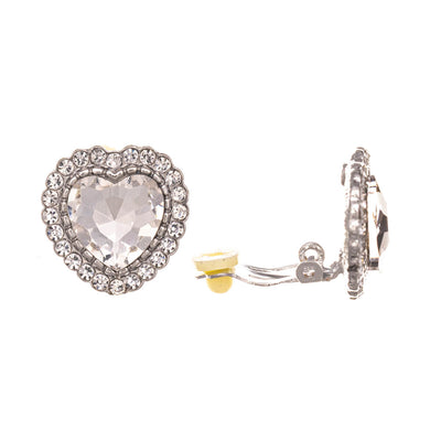 Rhinestone heart clip earrings