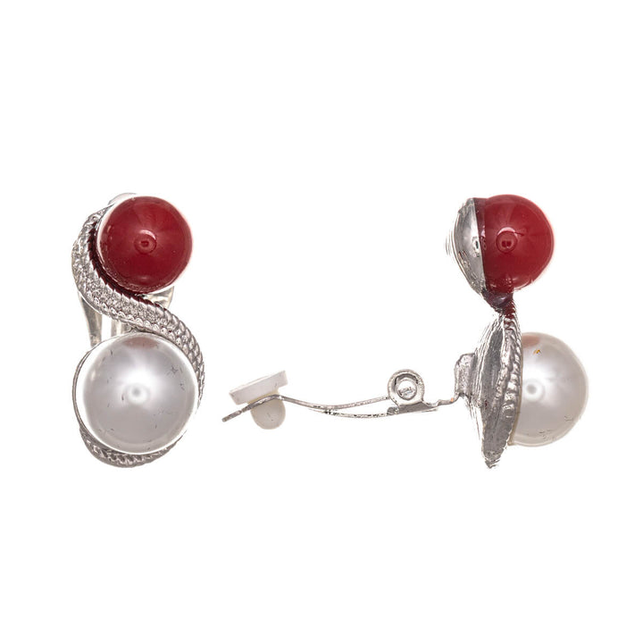 Double pearl clip earrings