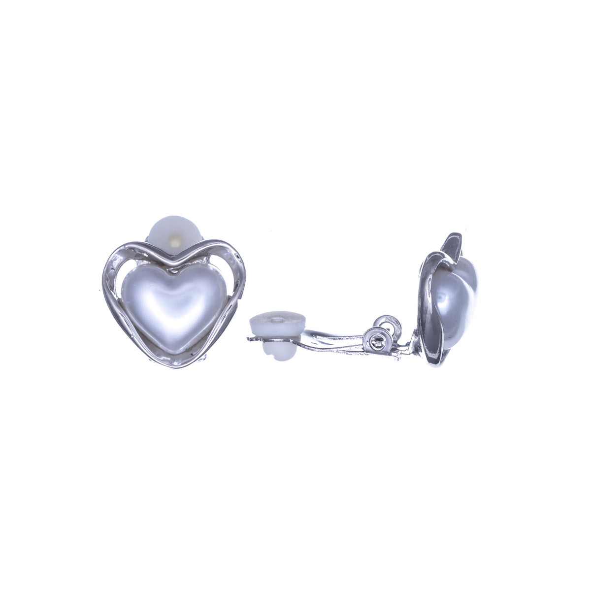 Pearl heart clip earrings