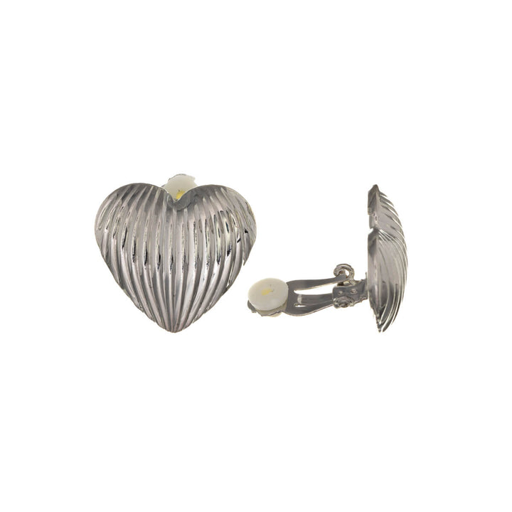 Flattened heart Clip-on earrings striped surface