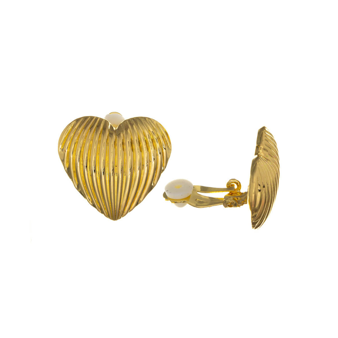 Flattened heart Clip-on earrings striped surface