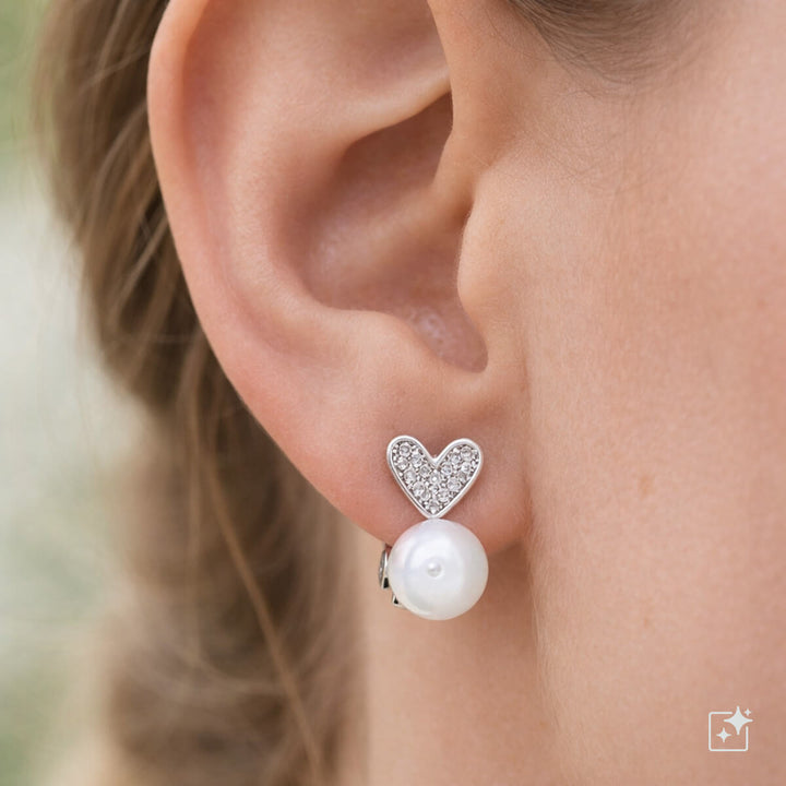Zirconia heart bead Clip-on earrings
