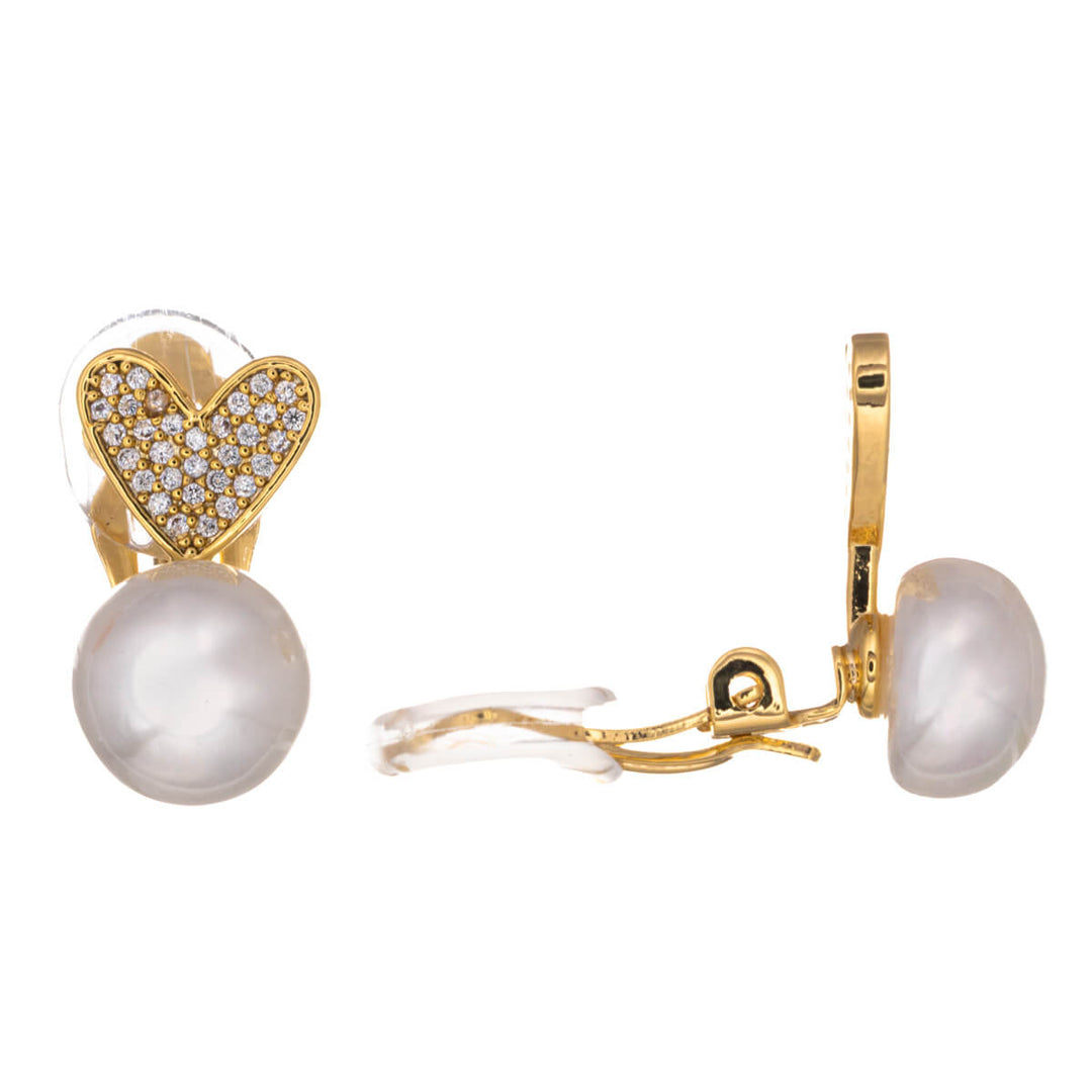 Zirconia heart bead Clip-on earrings