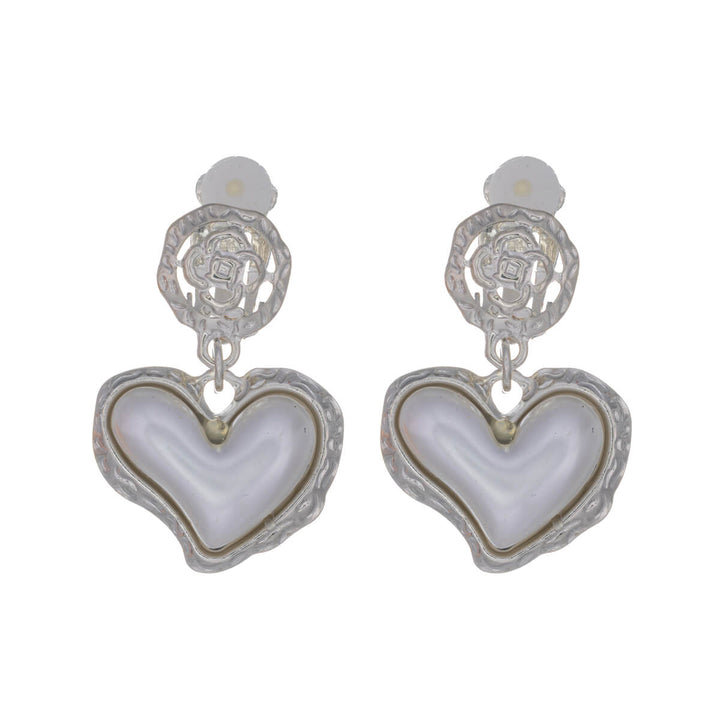Dangling pearl heart Clip-on earrings