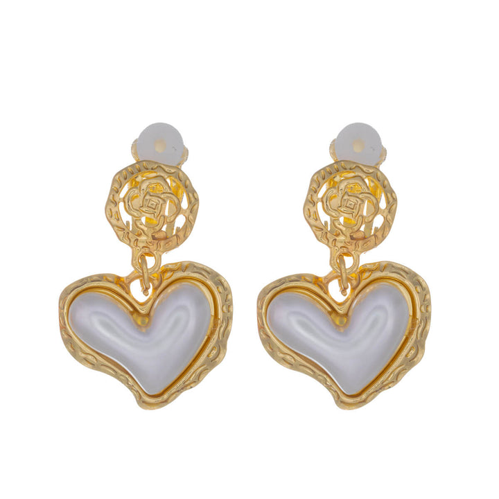 Dangling pearl heart Clip-on earrings