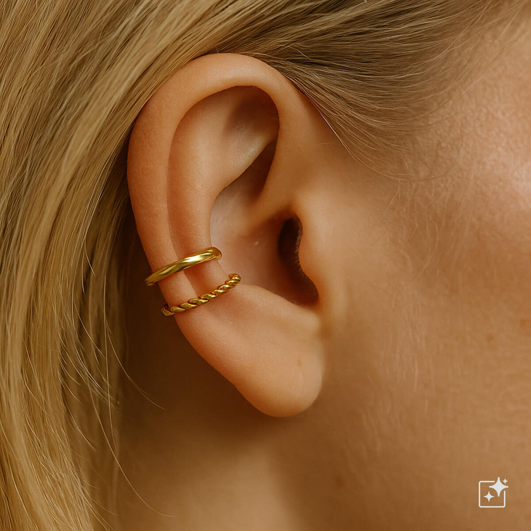 Texturerad ring öronmanschett med broskrör 2st (Stål 316L)