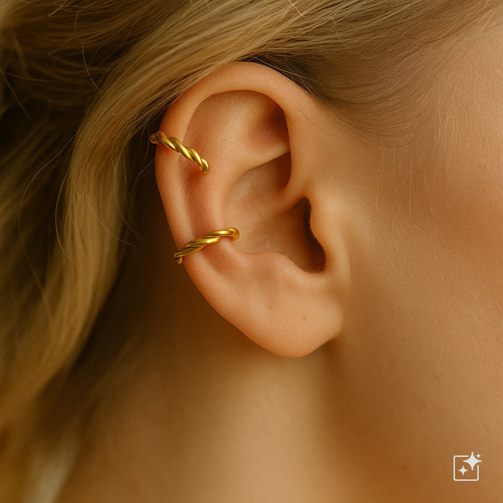 Kuvioitu rengas ear cuff rustokoru 2kpl (Teräs 316L)