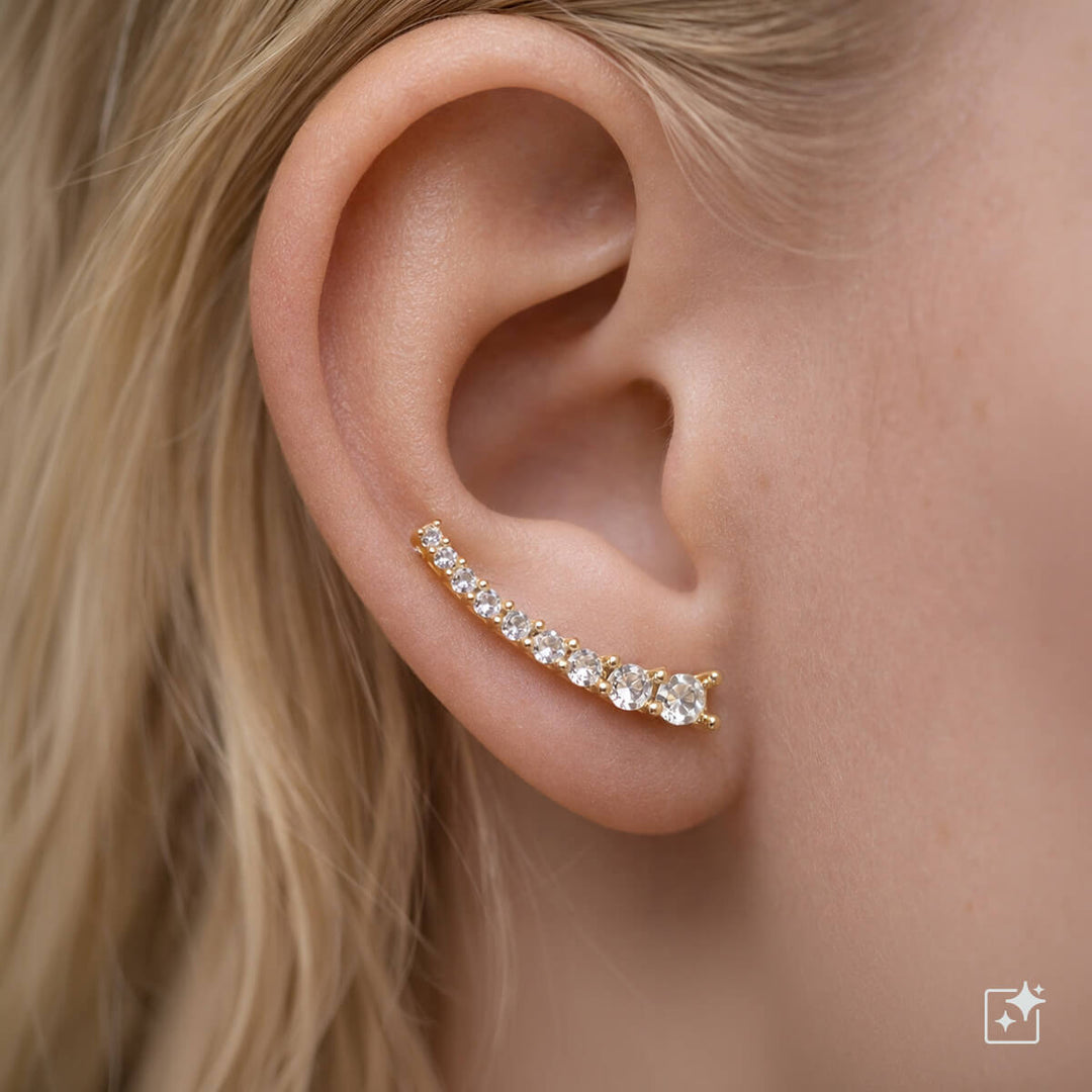 Golden curved zirconia row second ear earring