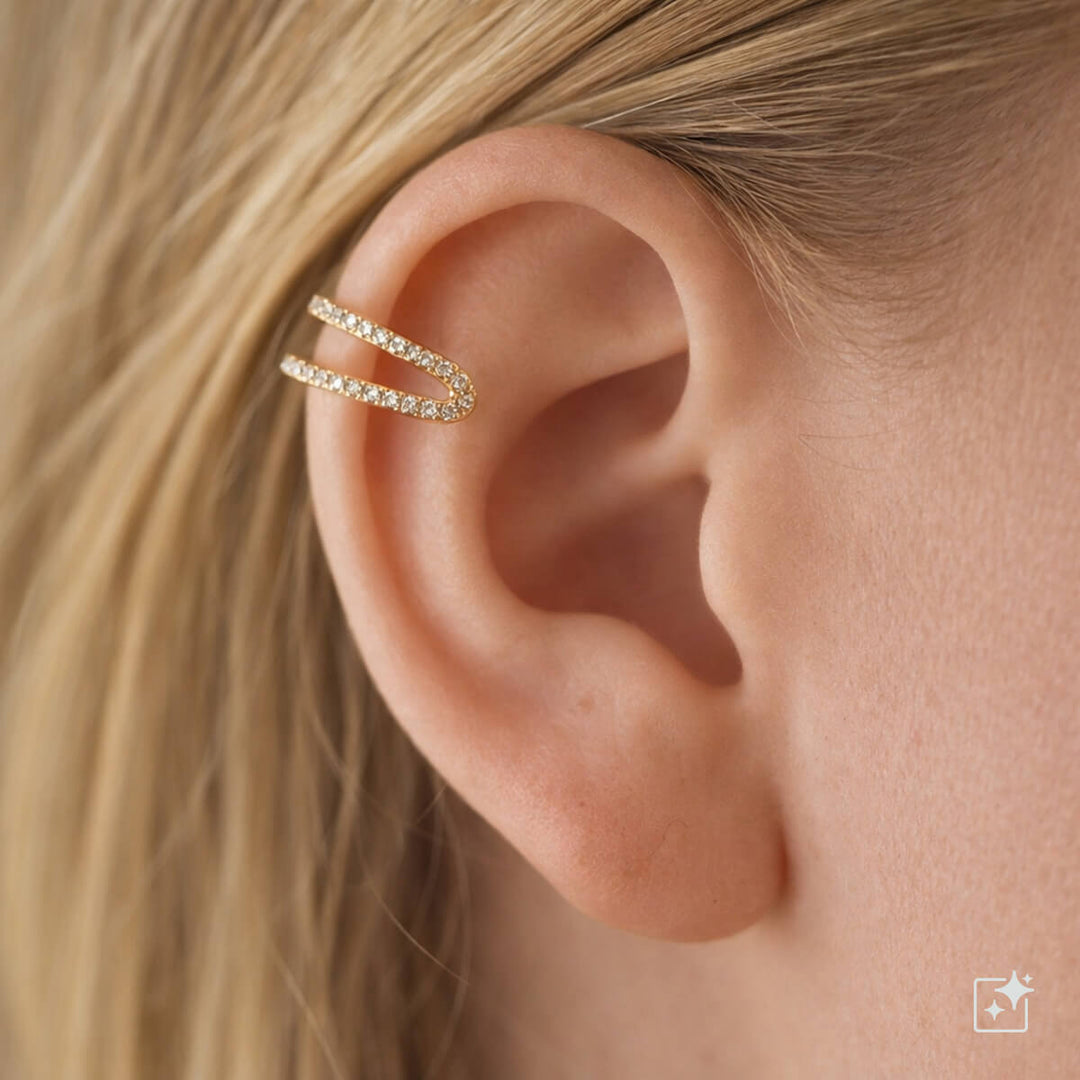Double-row ear cuff with zirconia stones