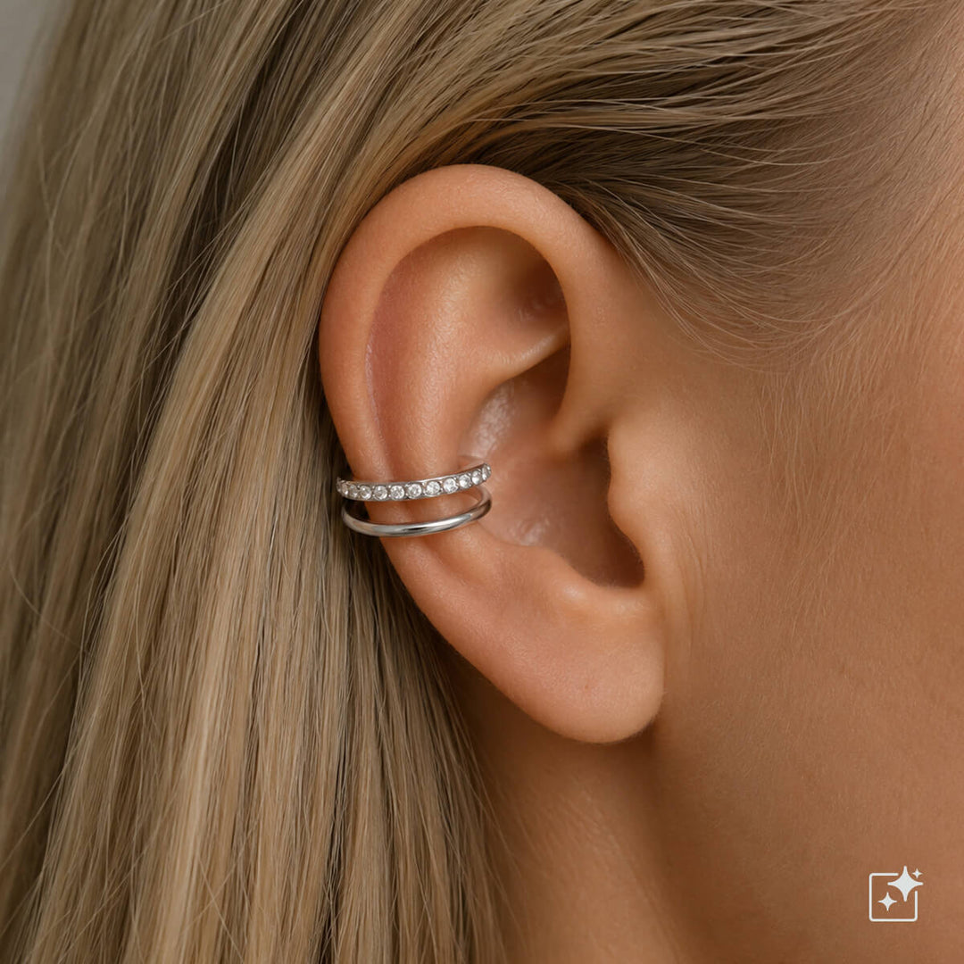 Ear cuff med två rader zirkoner (316L-stål)