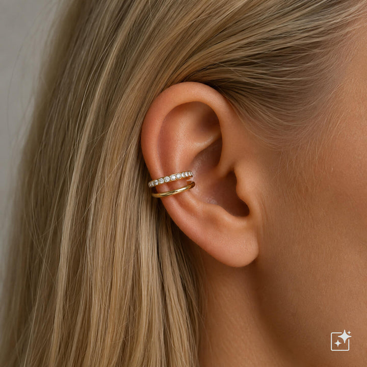 Ear cuff med två rader zirkoner (316L-stål)