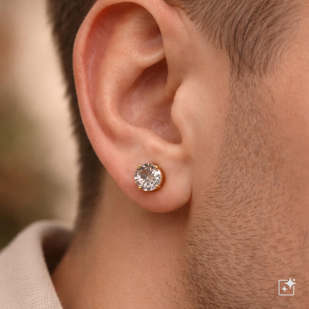 Round zirconia magnet earrings 8mm (steel 316L)