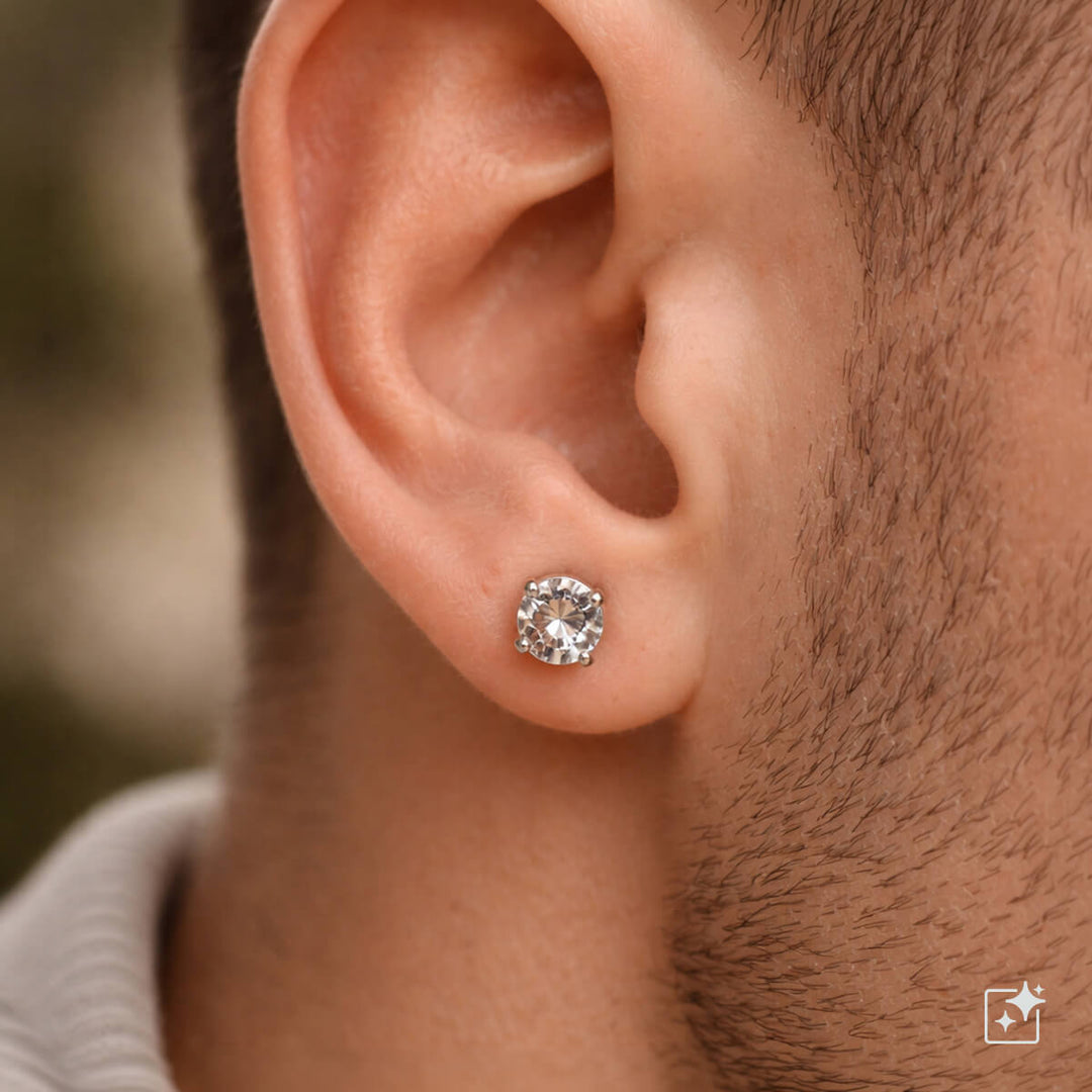 Round zirconia magnet earrings 6mm (steel 316L)