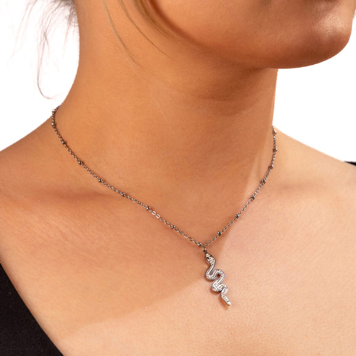 Glittering snake pendant necklace 42cm (steel 316L)