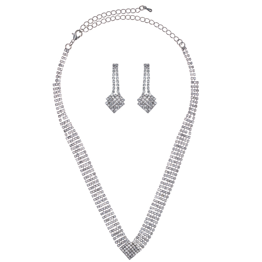 V-shaped rhinestone festive necklace + earrings