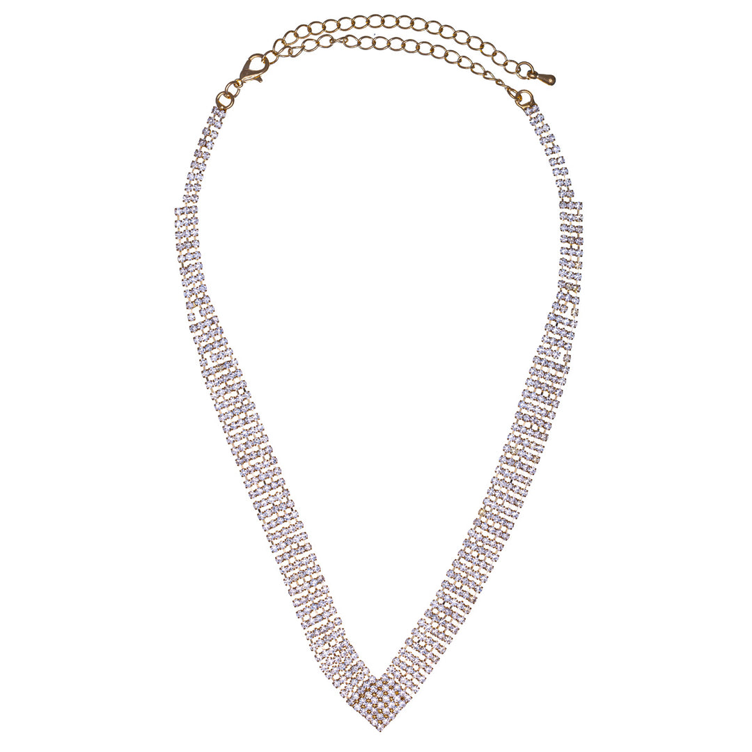 V-shaped rhinestone festive necklace + earrings