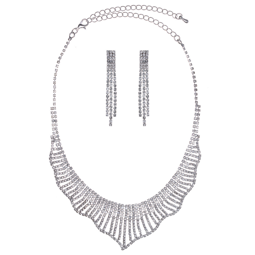 V-shaped rhinestone festive necklace + earrings