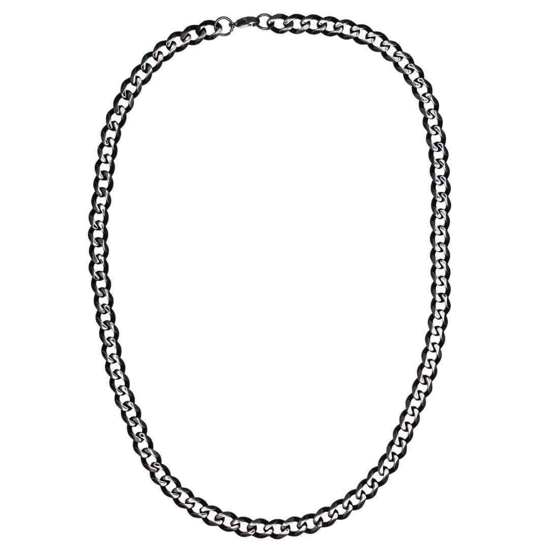 Flat armoured chain dark steel necklace 8mm 55cm