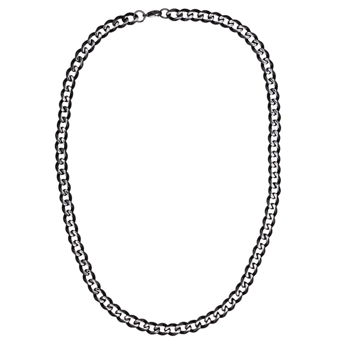 Platt armerad kedja halsband i mörkt stål 8mm 55cm
