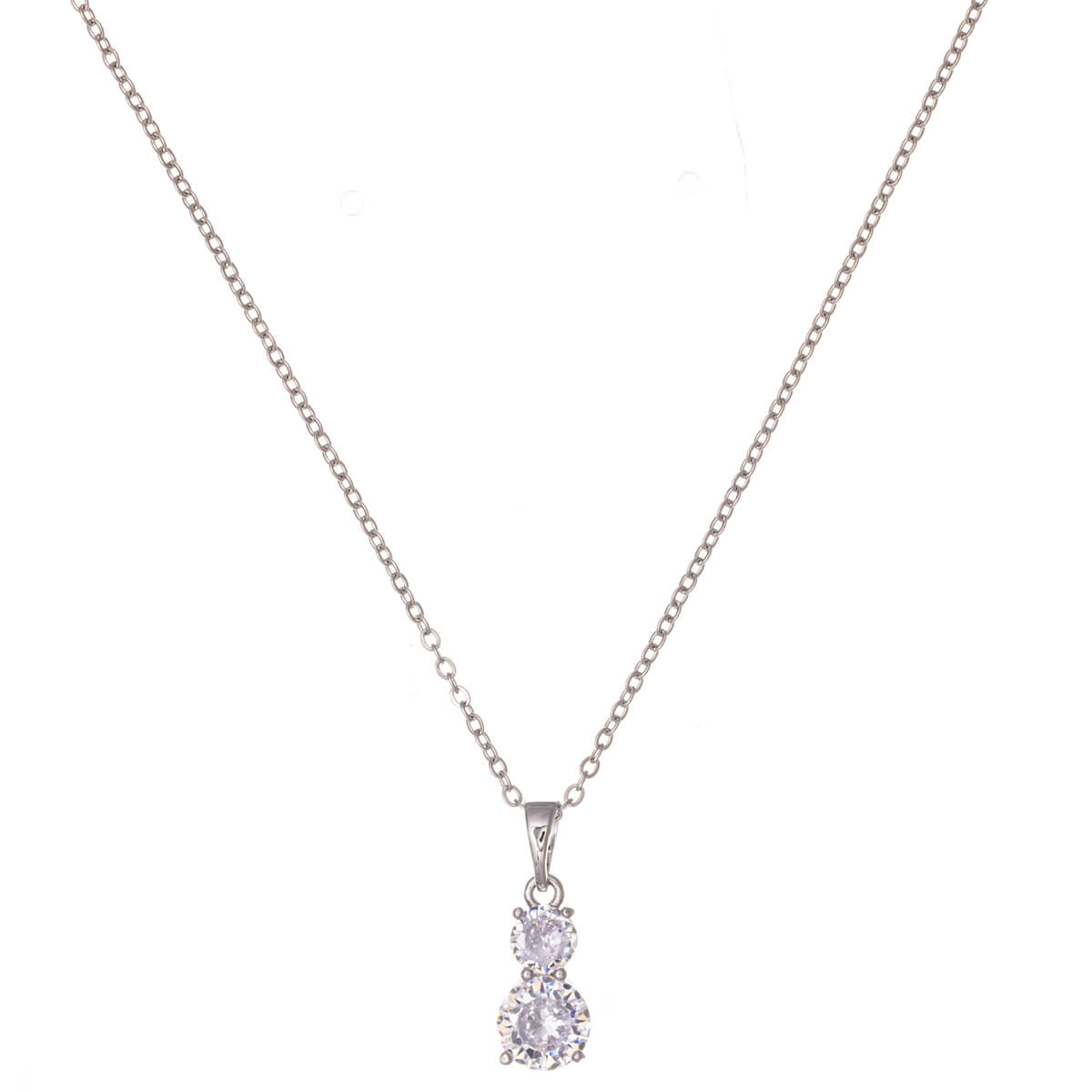 Two stones zirconia pendant necklace 38cm (Steel 316L)