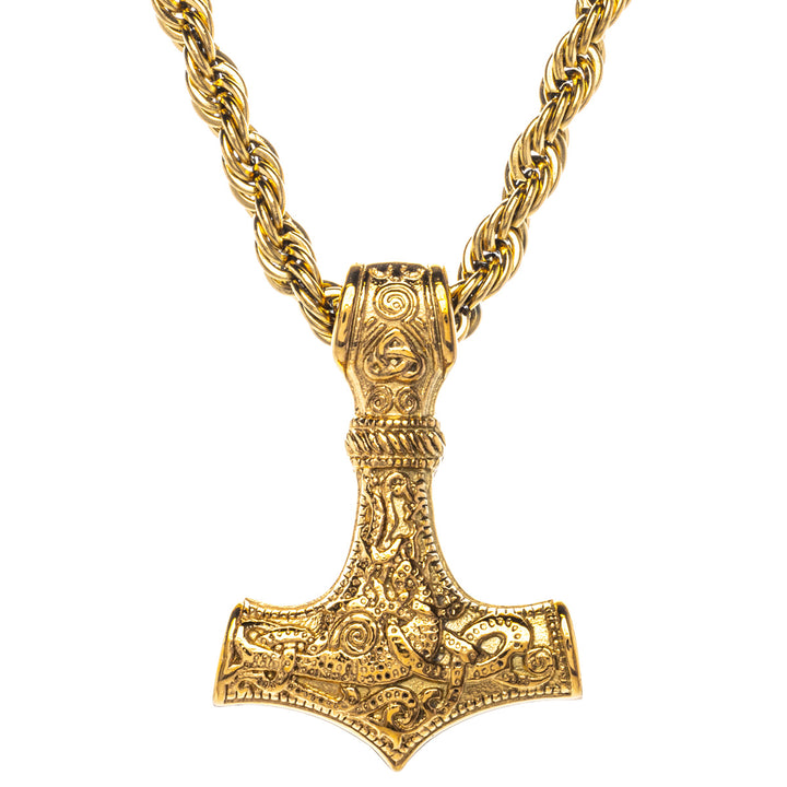 Guld Mjölnir Tors hammare hängande halsband (Stål 316L)