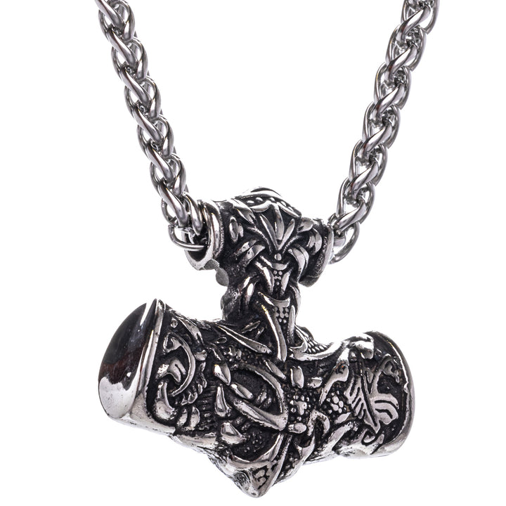 Thor's hammer with dragon pattern Mjölnir pendant necklace (Steel 316L)