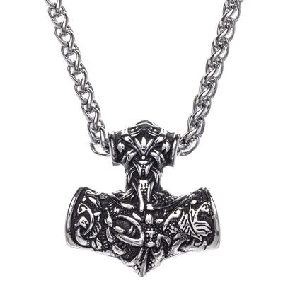 Thor's hammer with dragon pattern Mjölnir pendant necklace (Steel 316L)