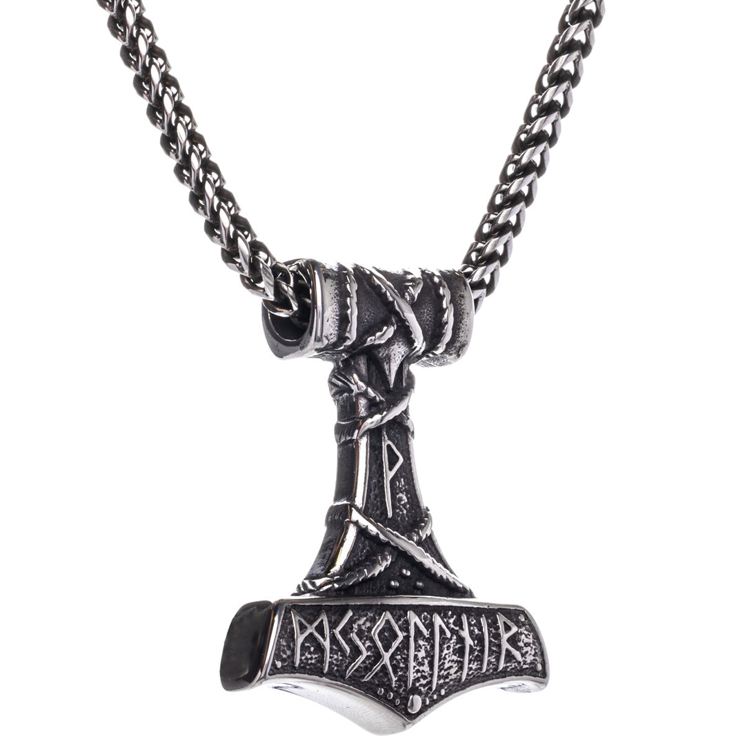 Thorn hammer Mjölnir pendant with pendant necklace (Steel 316L)