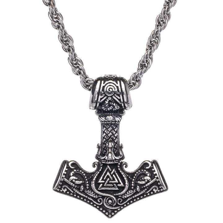 Thor's hammer Mjölnir pendant necklace with White Nut symbol (Steel 316L)