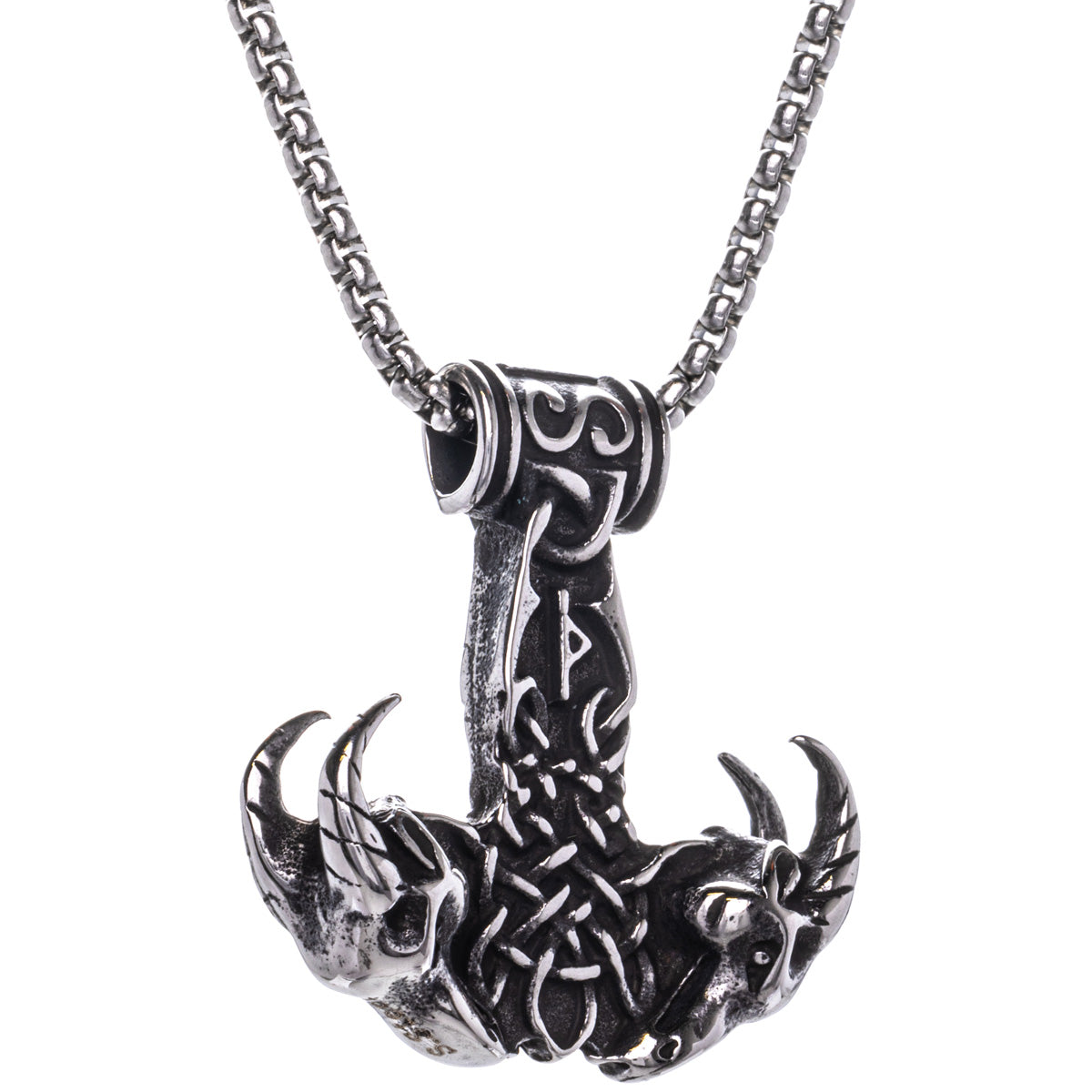 Goat skull Thor's hammer Mjölnir pendant necklace (Steel 316L)