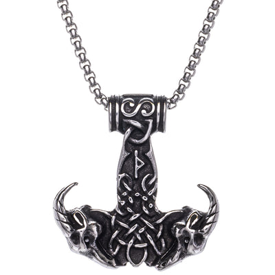 Goat skull Thor's hammer Mjölnir pendant necklace (Steel 316L)