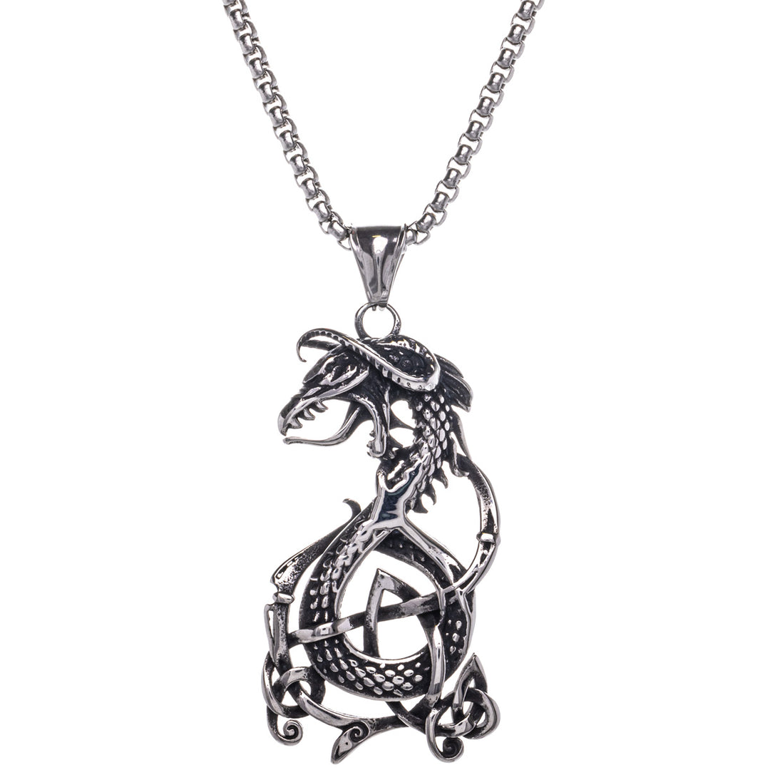 Silver coloured Jormungand snake pendant necklace (Steel 316L)