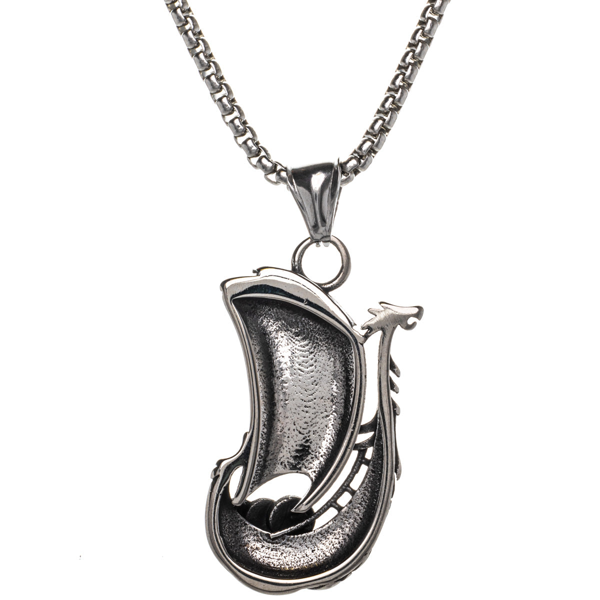 White Viking ship pendant necklace (Steel 316L)