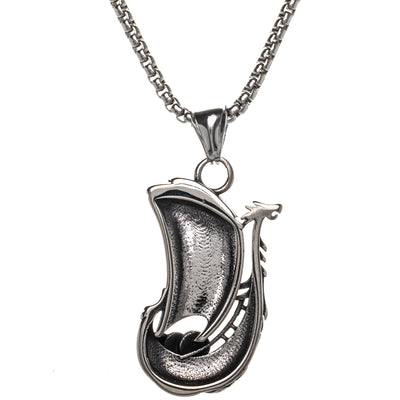 White Viking ship pendant necklace (Steel 316L)