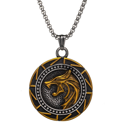 Two-tone Fenrir wolf pendant necklace (Steel 316L)