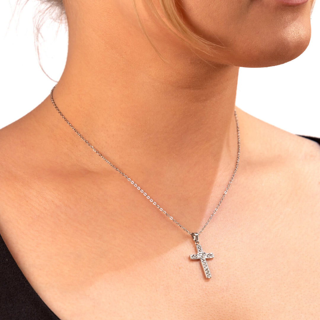 Glittering cross pendant necklace 42cm +5cm (Steel 316L)