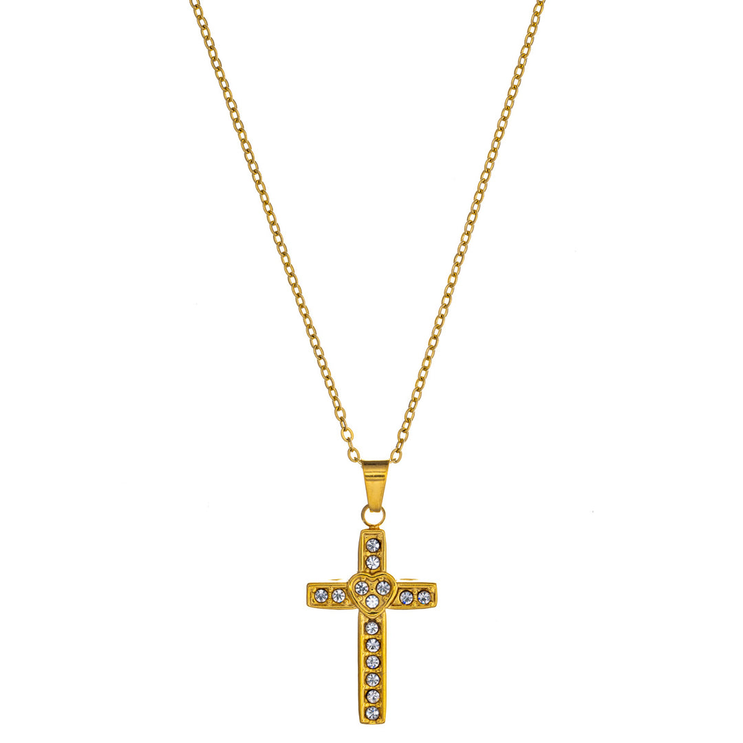 Glittering cross pendant necklace 42cm +5cm (Steel 316L)