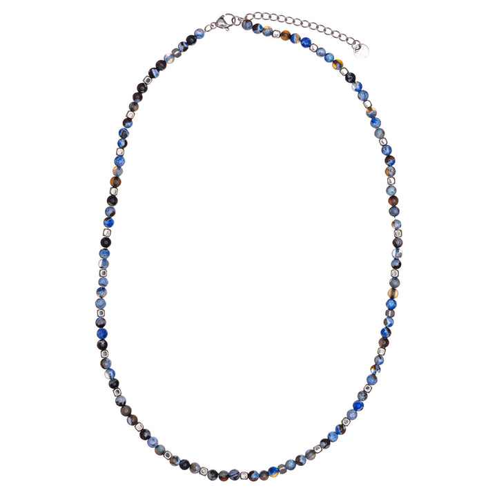 Stone bead necklace in steel chain 45cm +5cm (Steel 316L)