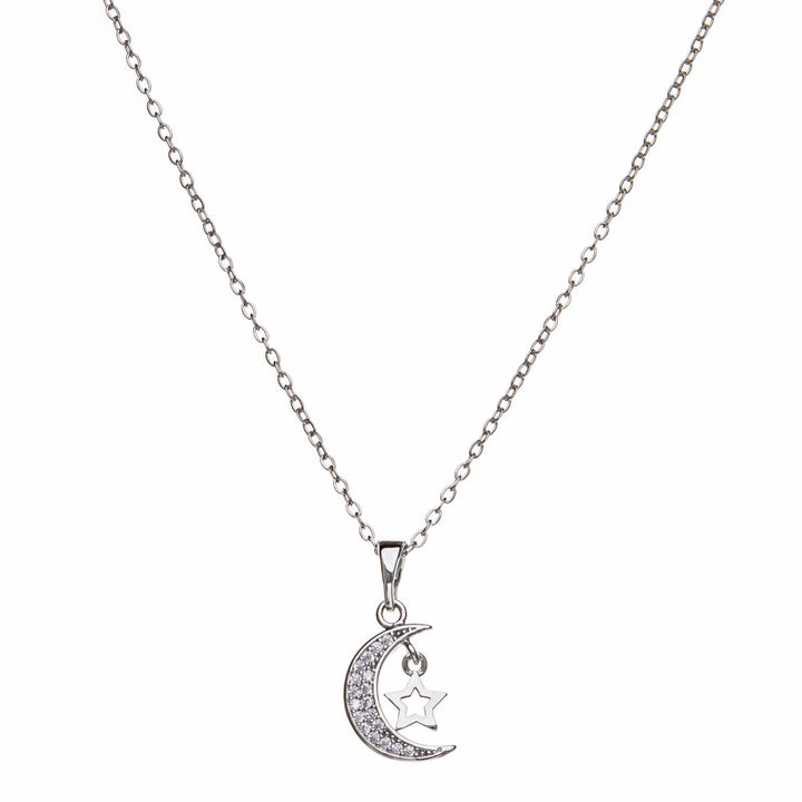 Crescent moon stars pendant necklace 38cm (Steel 316L)