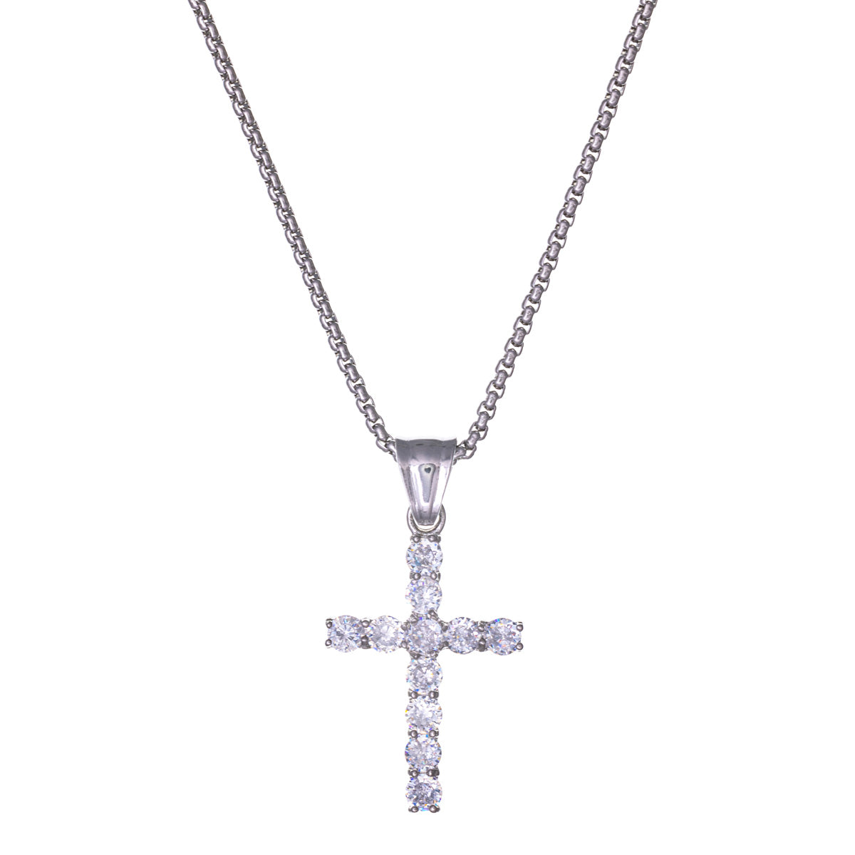 Zirconia cross pendant steel necklace 59cm (Steel 316L)