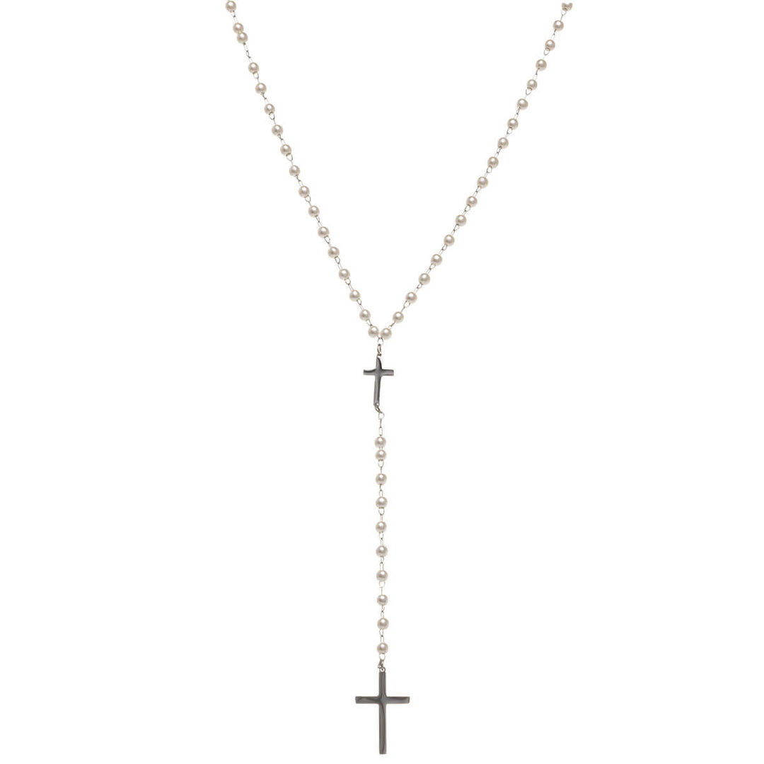 Pearl cross necklace with rosary 40cm +5cm (Steel 316L)