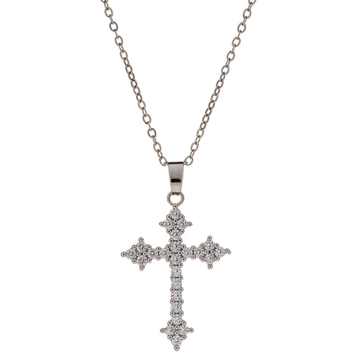 Zirconia cross pendant necklace 39cm +5cm (Steel 316L)