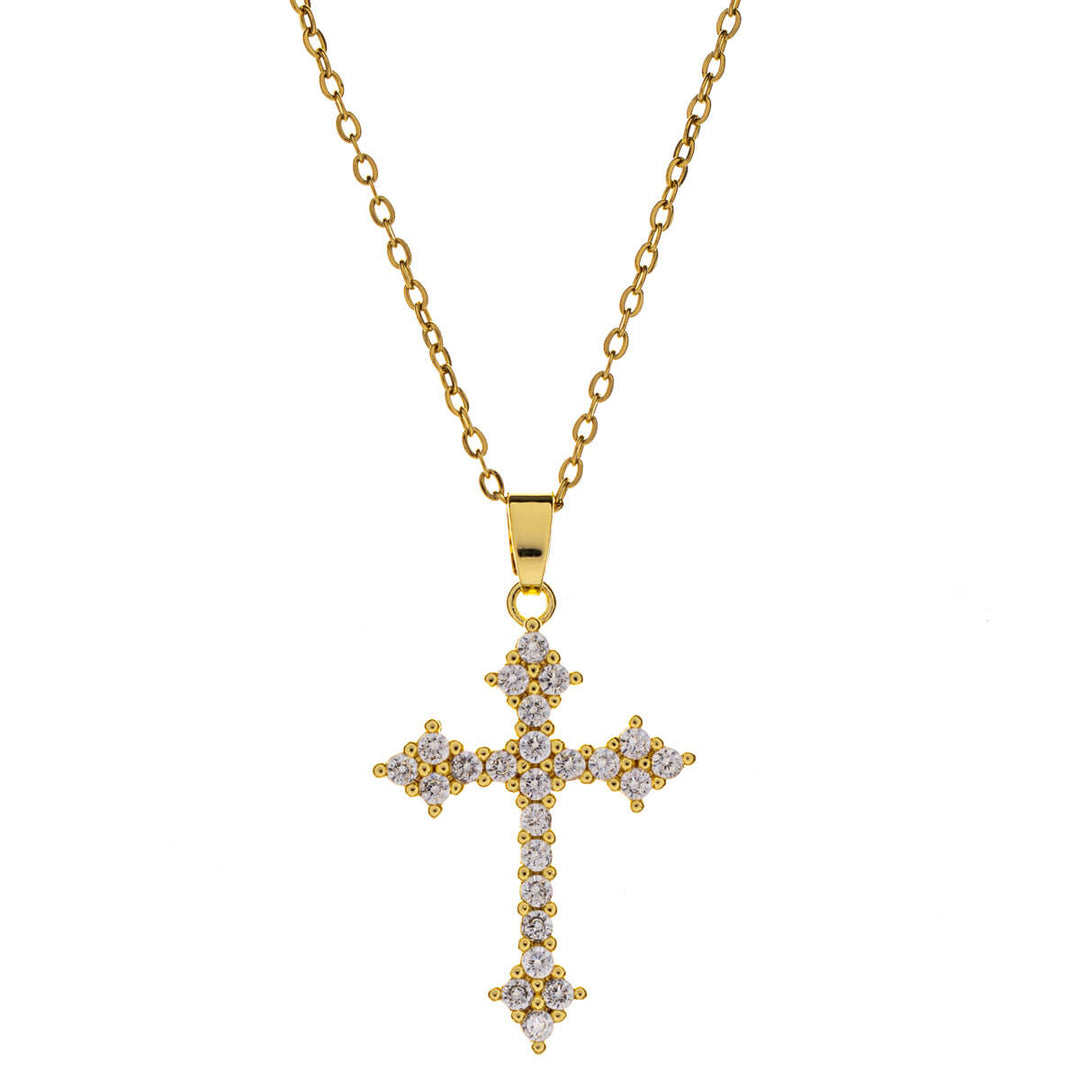 Zirconia cross pendant necklace 39cm +5cm (Steel 316L)