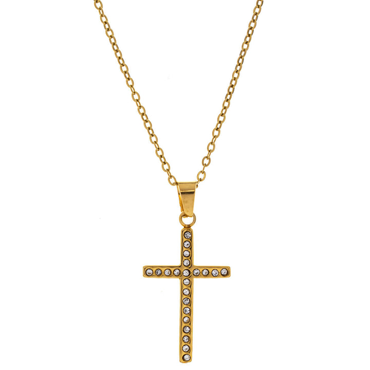 Stone cross pendant necklace 42cm (Steel 316L)